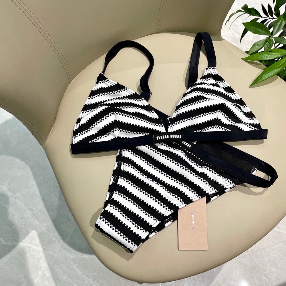 Miu Miu Black and White Striped Bikini Bottom